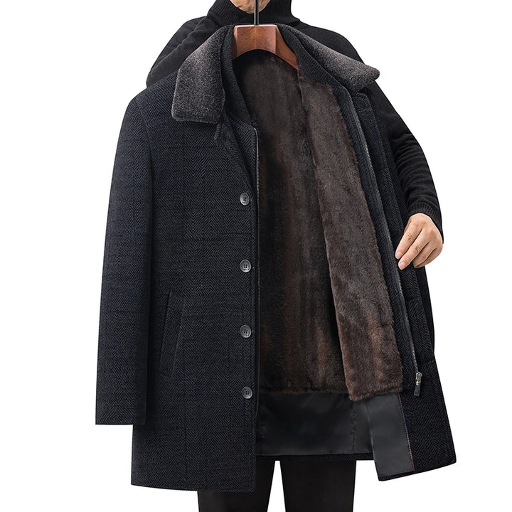 Premium Woolen detachable fur collar Trench Coat