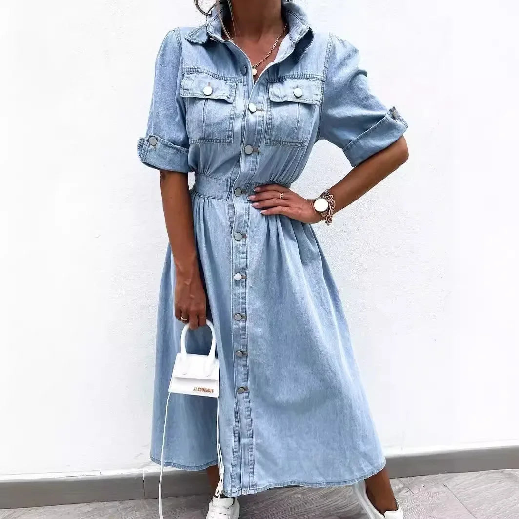 Slimming Elegant Button Down Denim Dress
