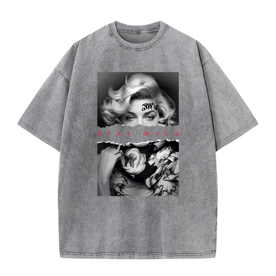European Style Portrait Print Washed Tees