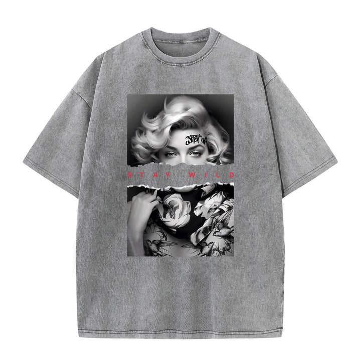 European Style Portrait Print Washed Tees