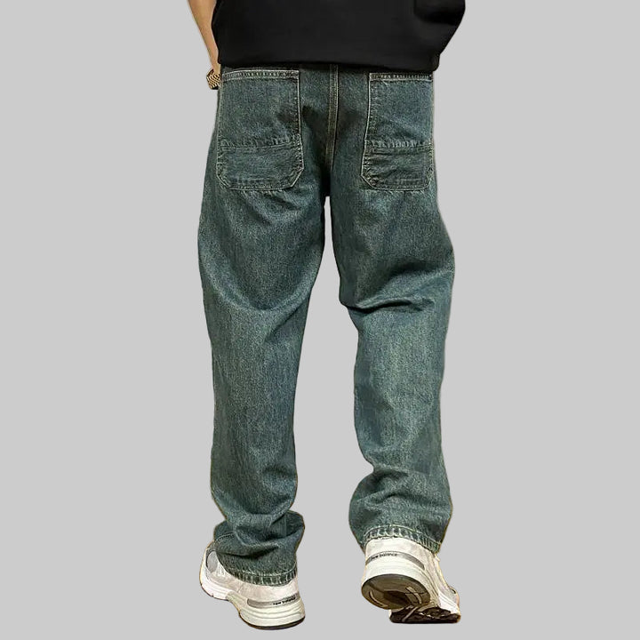 Modern embossed washed men's work jeans