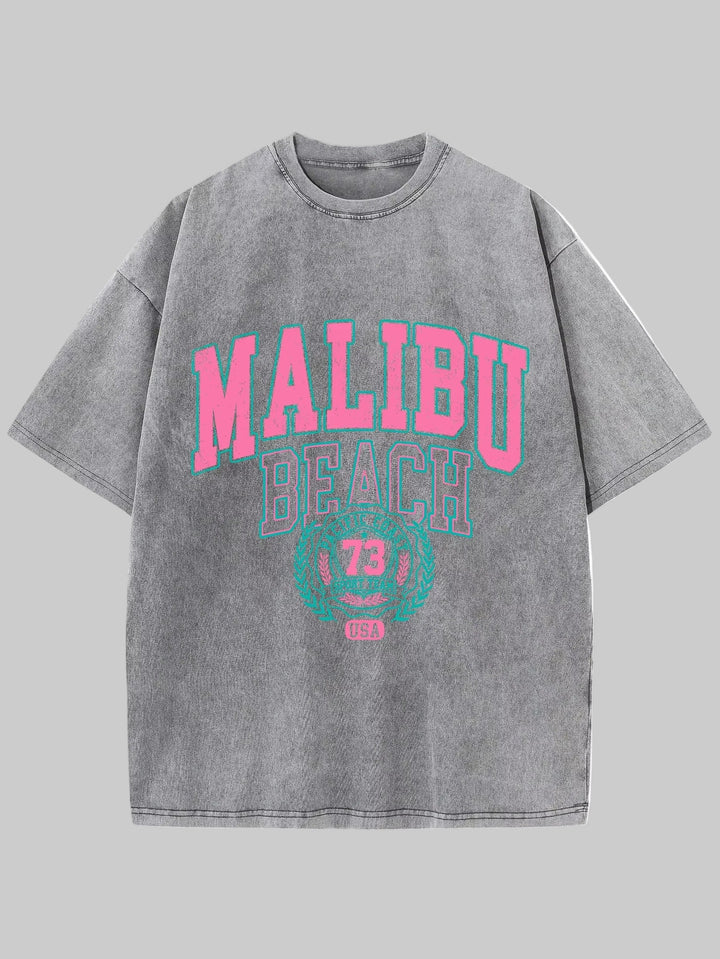Malibu Beach Crewneck Print Oversized Cotton T-Shirt