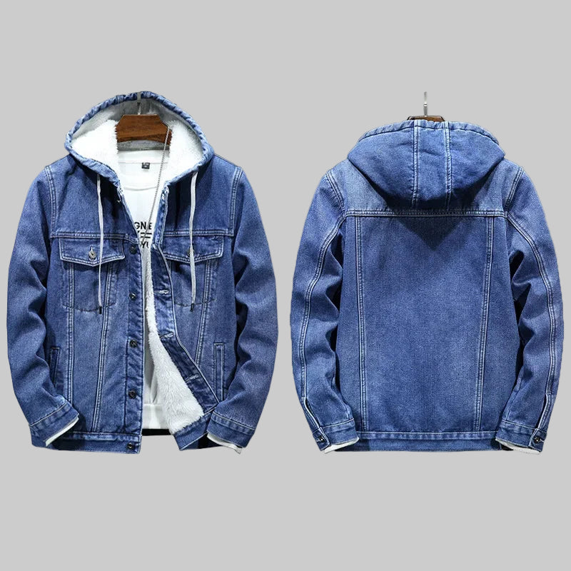 Warm Fleece-Lined Hooded Denim Winter Coat
