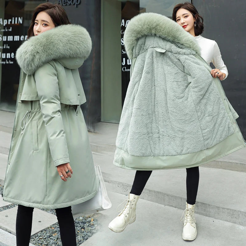 Fitted Mid-Length Parka Warm Casual Outerwear