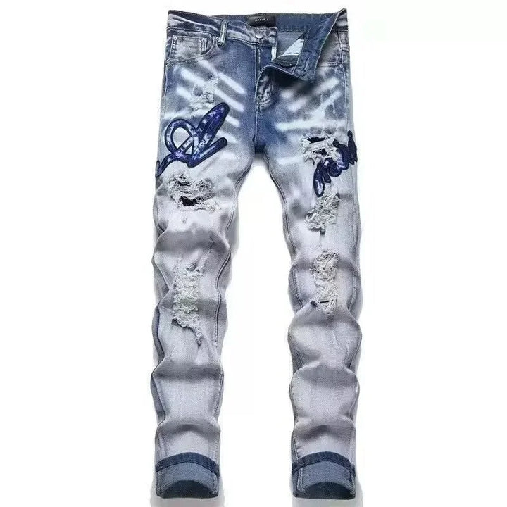 Retro Punk Style Slim Fit Elastic Printed Jeans
