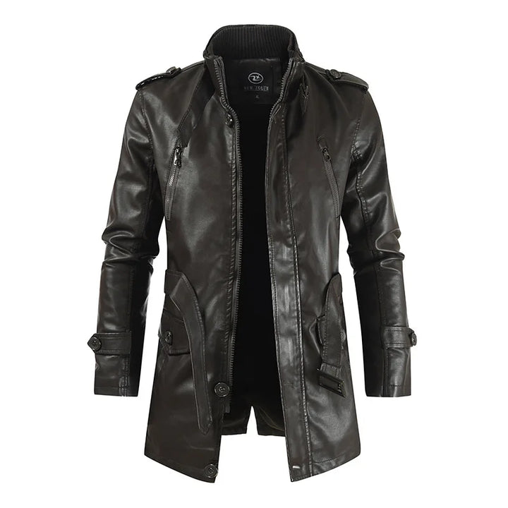 Leather Winter Thick Plush Lining Warm Long Coat