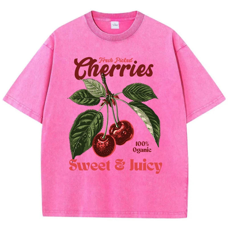 Freshly Picked Cherries Oversized Cotton-Washed Tees