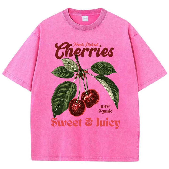 Freshly Picked Cherries Oversized Cotton-Washed Tees