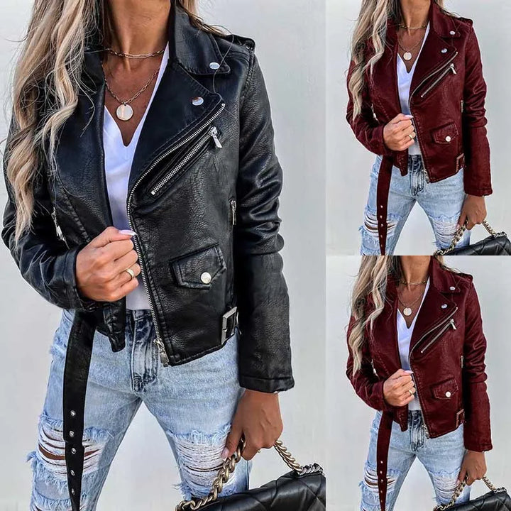 PU Leather Short Zipper Winter Warm Outerwear