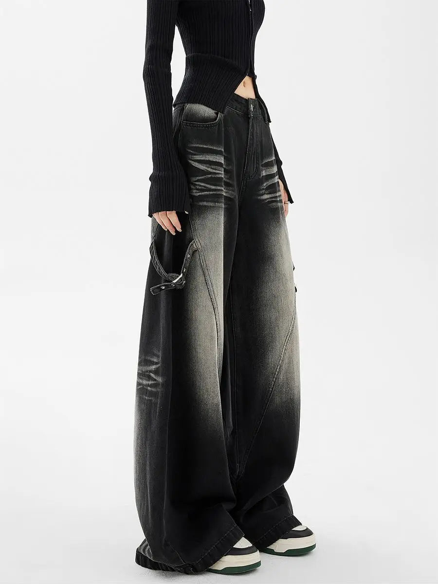 American style trendy washed straight leg jeans