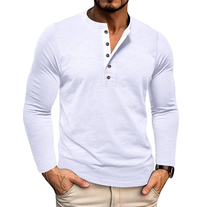 Casual Cotton Long Sleeve Henry Neck Top