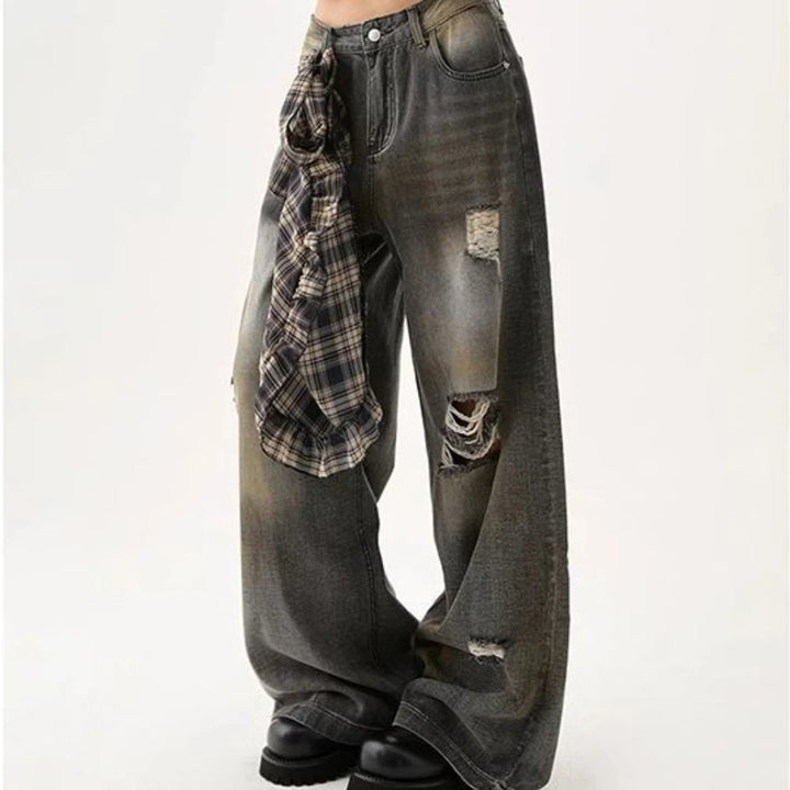 High-Waisted American Retro Loose Fit Ripped Jeans