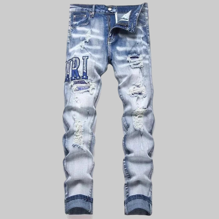 Retro Punk Style Slim Fit Elastic Printed Jeans