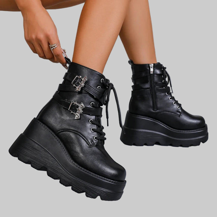 Thick-soled lace-up punk ankle boots
