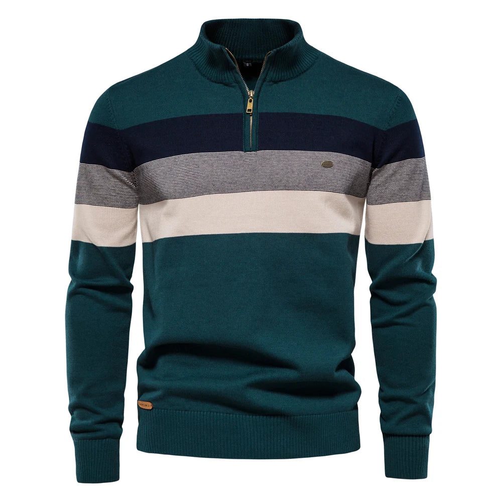Cotton Mock Neck Quarter-Zip Sweater