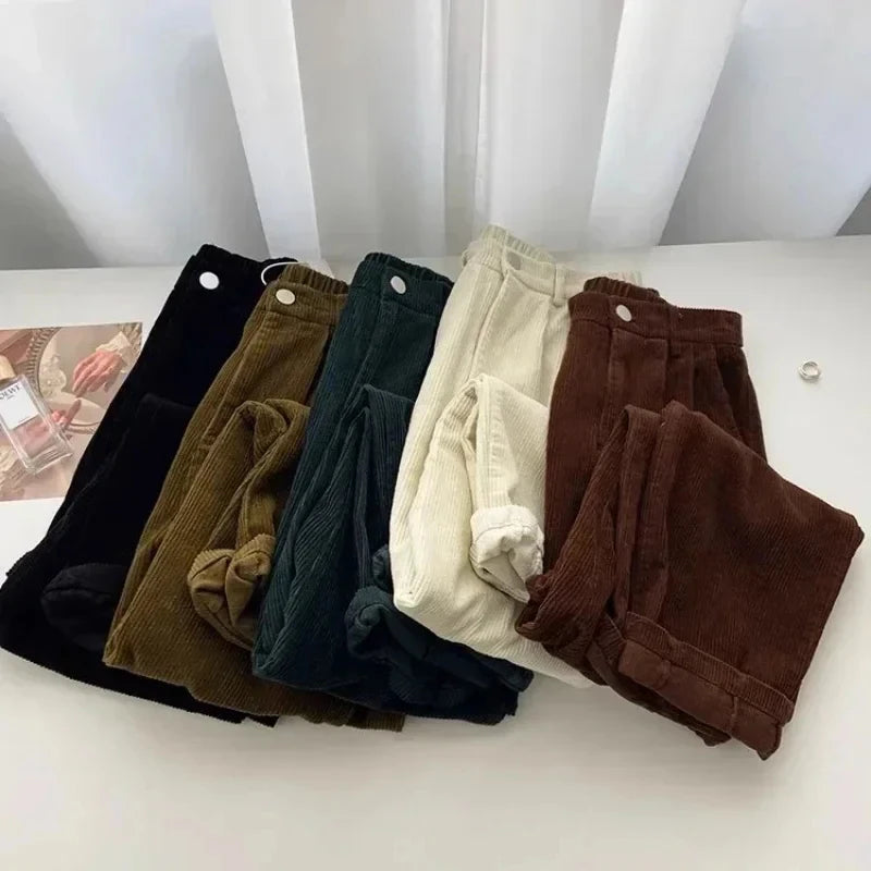 Retro High-Waist Corduroy Pants