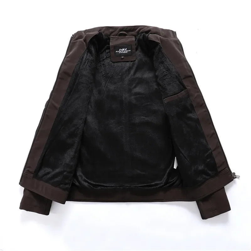 Winter PU Leather Fleece Lined Multi-Pocket Jacket
