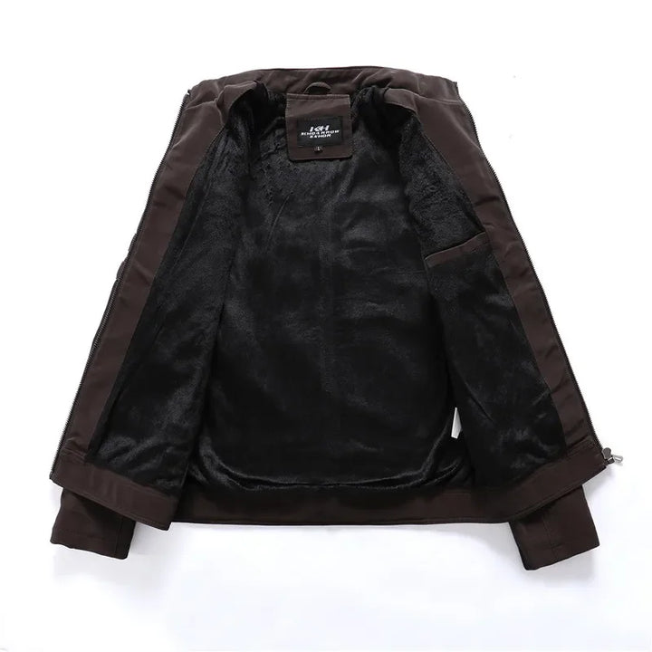 Winter PU Leather Fleece Lined Multi-Pocket Jacket