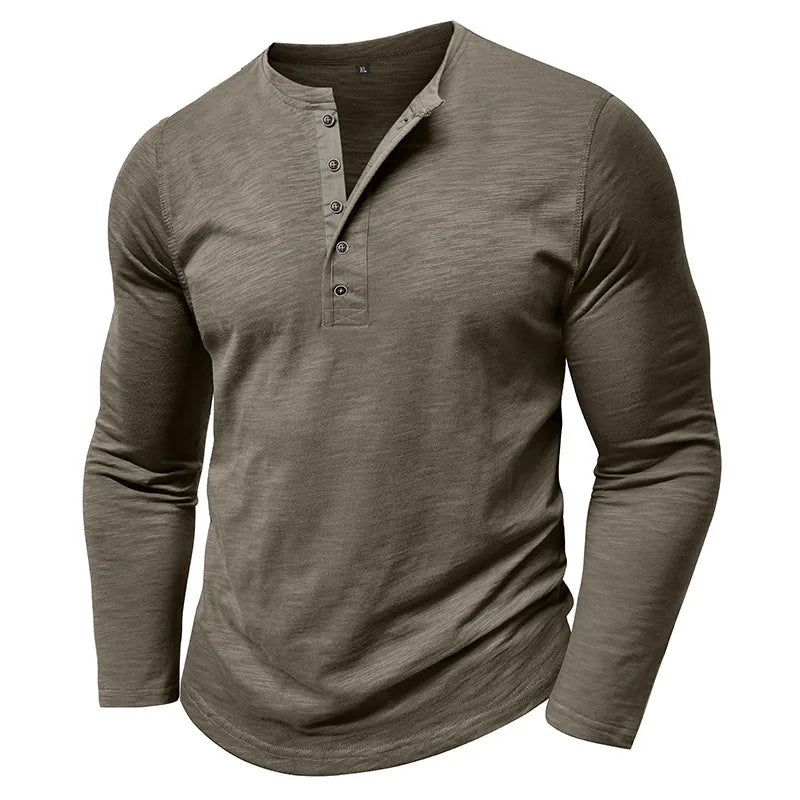 Casual Cotton Long Sleeve Henry Neck Top