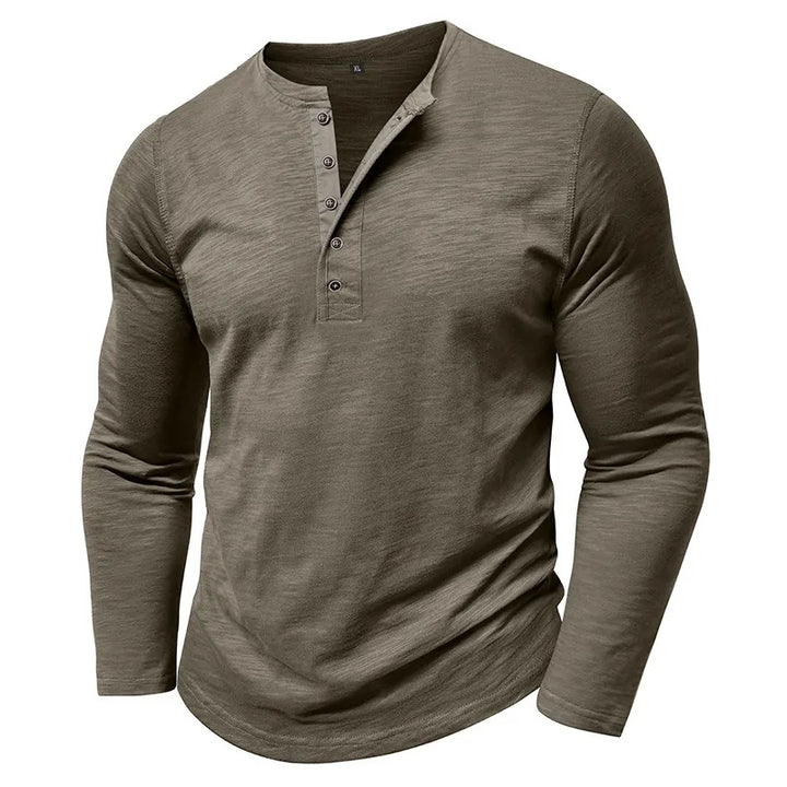 Casual Cotton Long Sleeve Henry Neck Top