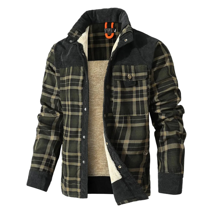 Plaid Sherpa-Lined Flannel Bomber Coat