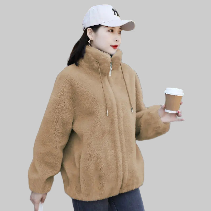 Double Coral Fleece Warm Coat with Stand Collar