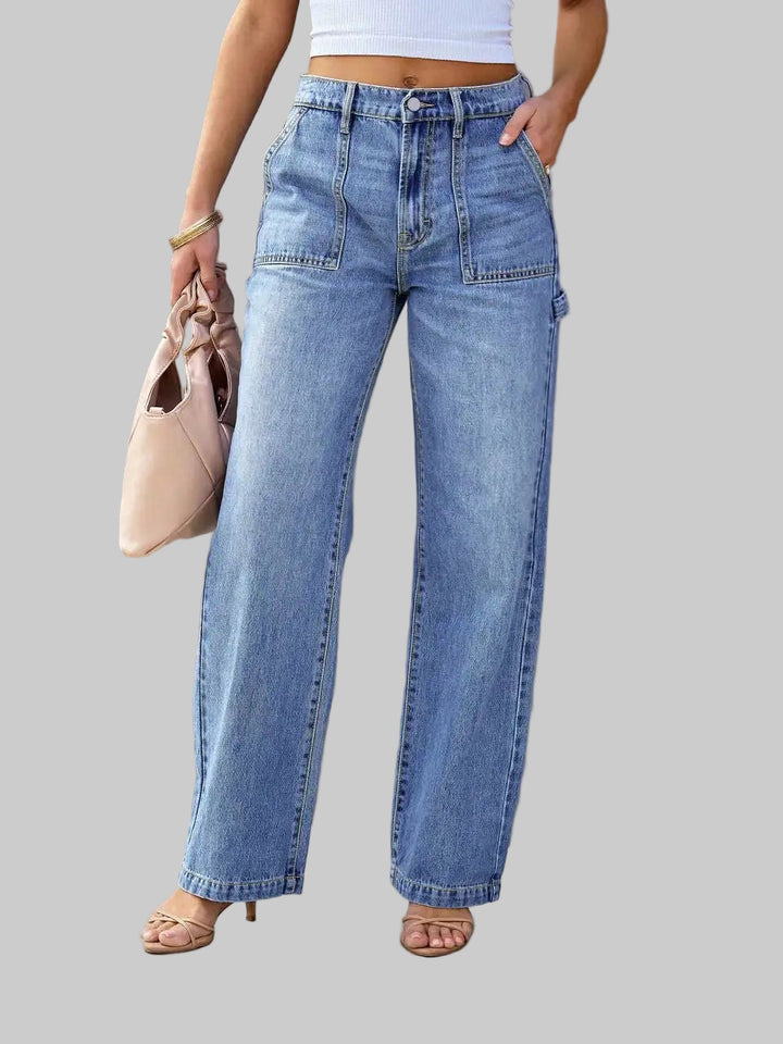 Chic Light Blue Wide-Leg Straight Denim Jeans