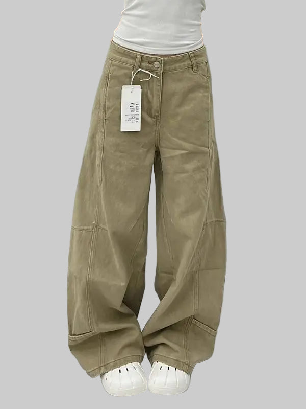 High-Waist Wide-Leg Khaki Cargo Pants