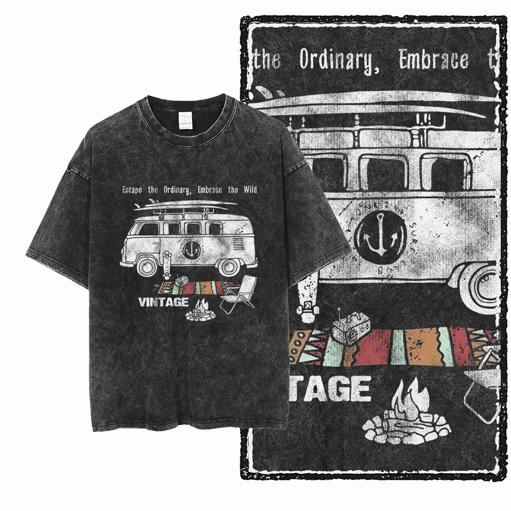 VAN LIFE Vintage Acid Washed Graphic T-Shirts
