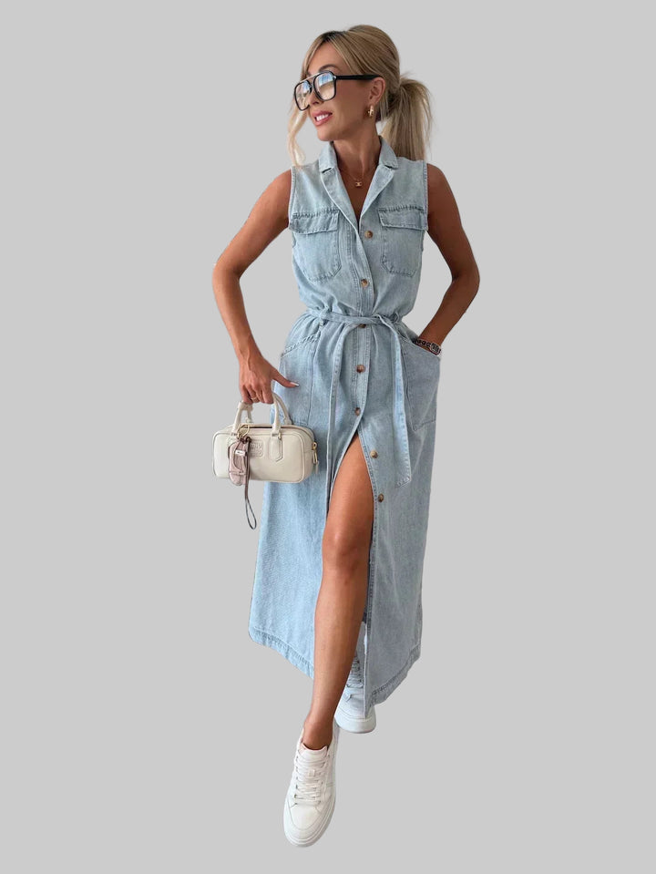 Chic Flowing Denim Maxi Dress