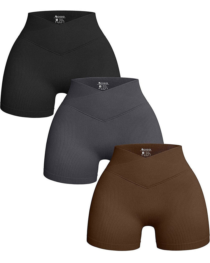 Ribbed V-Waist Elastic Yoga Shorts - Slim Fit Workout Leggings