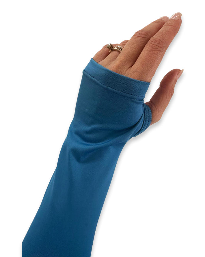 Curvy-Fit Blue Long Sleeve Swimsuit with Built-In Shapewear