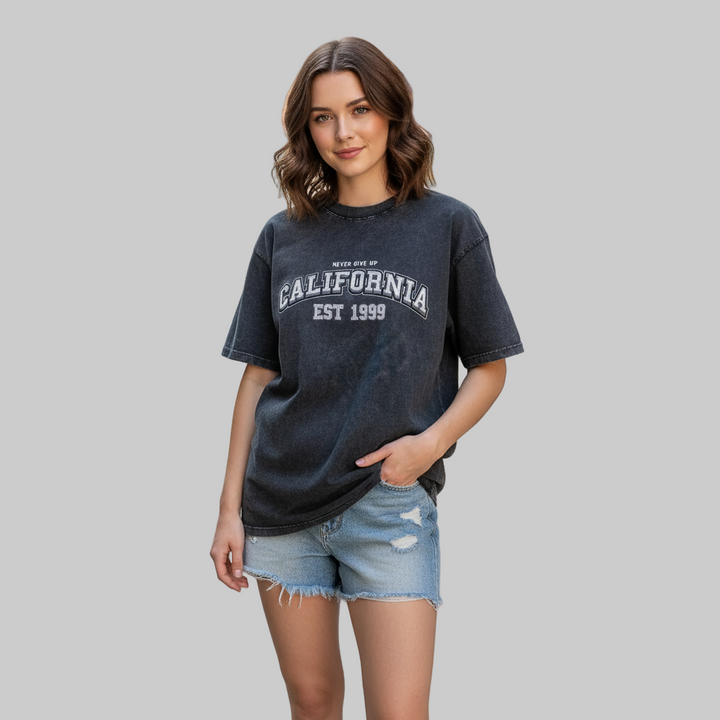 California Style 'Never Give Up' Retro Washed Cotton T-Shirt