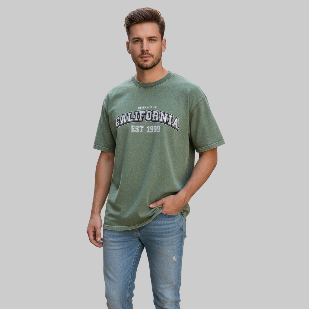 California Style 'Never Give Up' Retro Washed Cotton T-Shirt