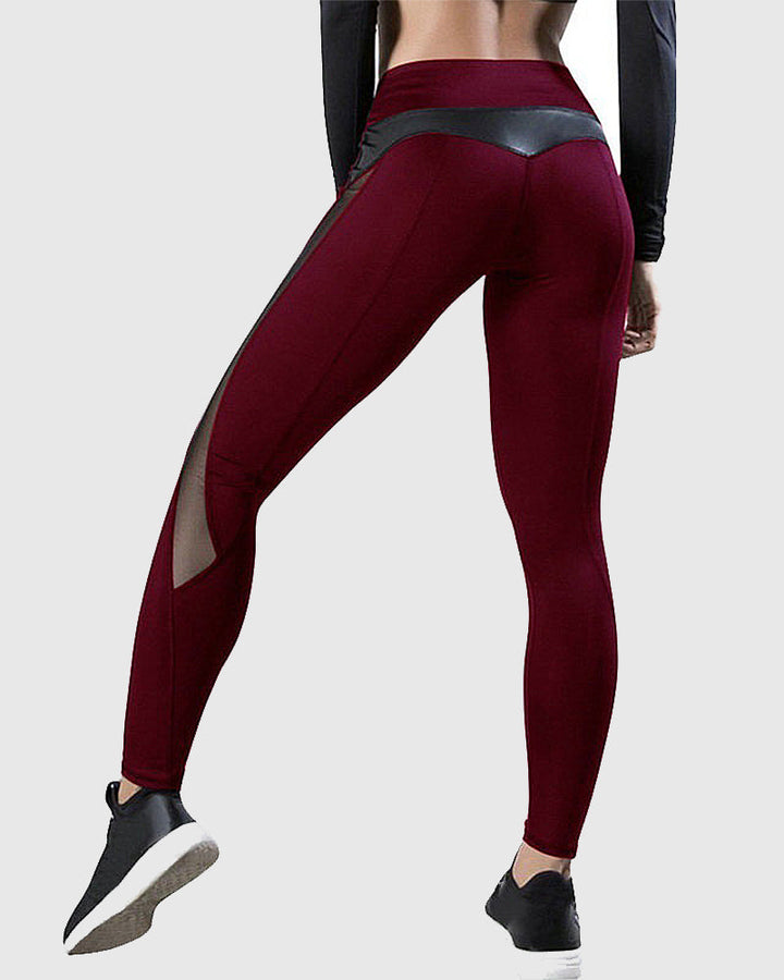 Mesh-Seamed High-Waisted Yoga Leggings for Sports
