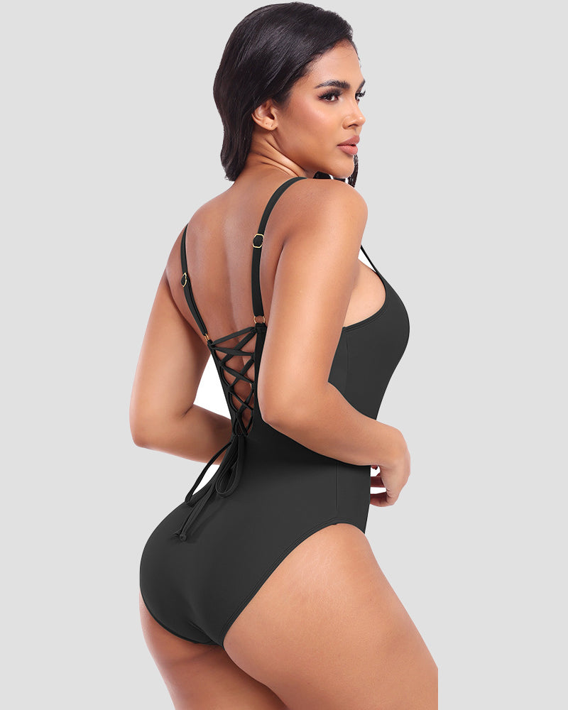 Laced One-Piece Swimsuit with Shaping Features