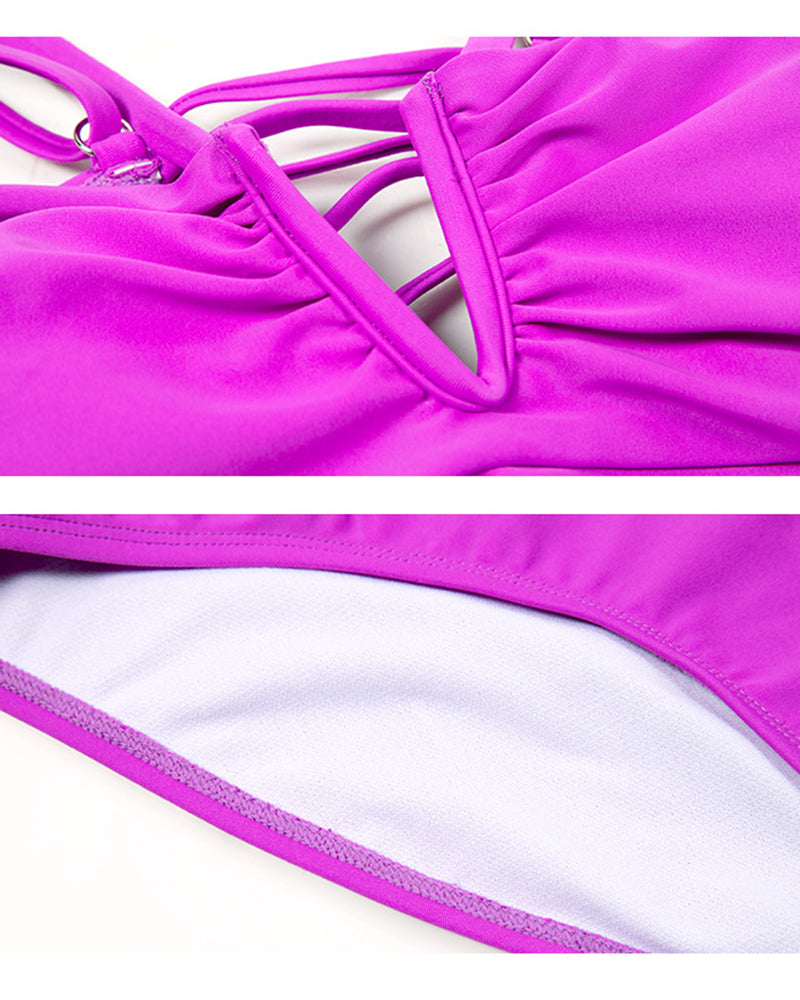 V-Neck Halter Swimsuit with Back Lacing