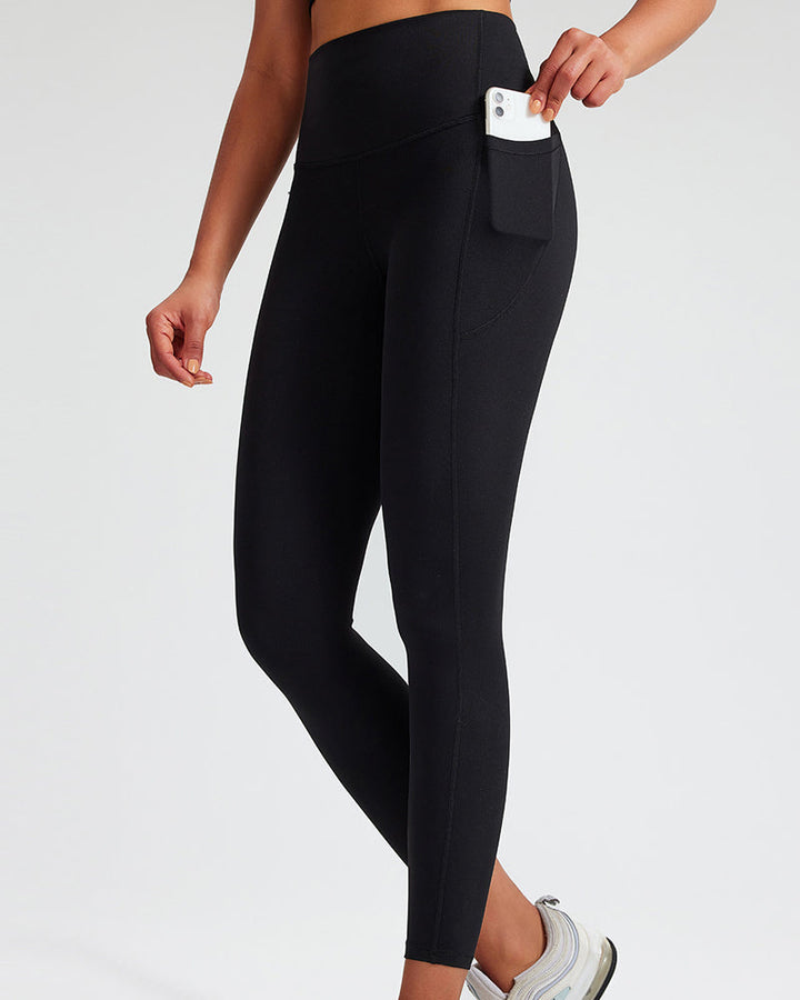 High-Waisted Yoga Leggings with Belly Control and Side Pockets