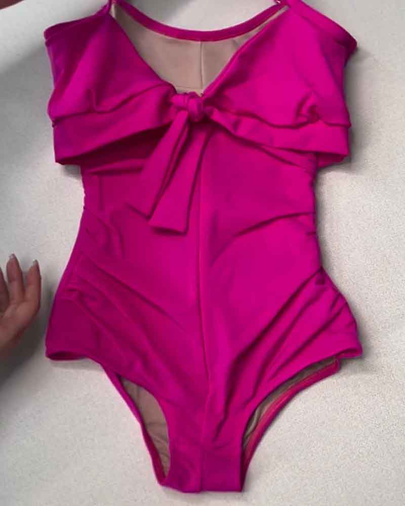 High-Waisted Pleated One-Piece Swimsuit with Tummy Control