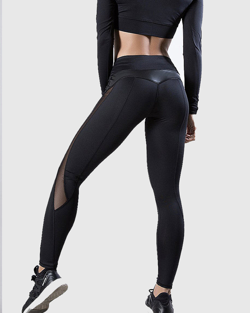 Mesh-Seamed High-Waisted Yoga Leggings for Sports