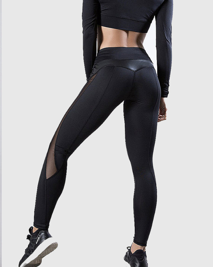 Mesh-Seamed High-Waisted Yoga Leggings for Sports