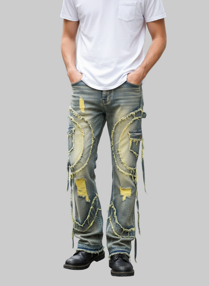 Distressed Slim Fit Ripped Stacked Jeans
