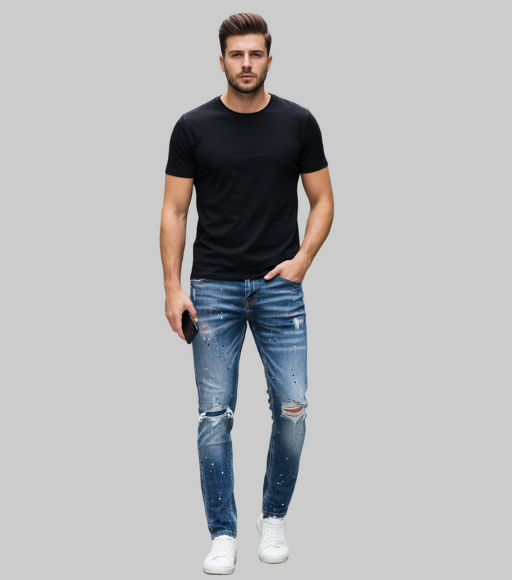 Classic Slim Fit Ripped Jeans
