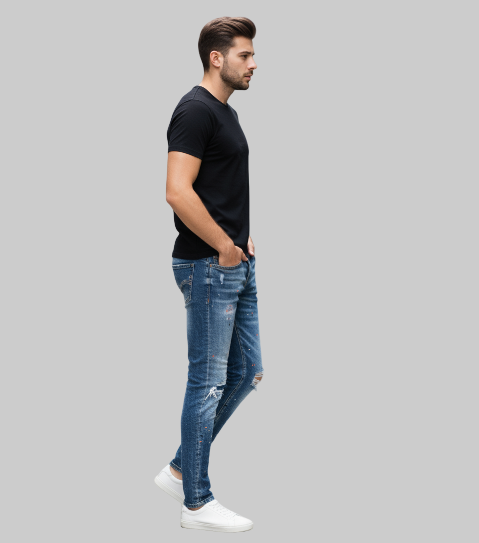 Classic Slim Fit Ripped Jeans