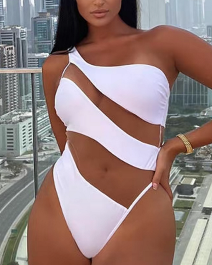 ALLURE | Off-Shoulder Sheer One-Piece Swimsuit with Mesh Detail