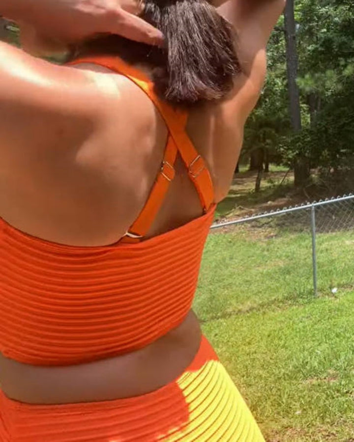 Chic Ribbed High-Waist Bikini with Twisted Front Design