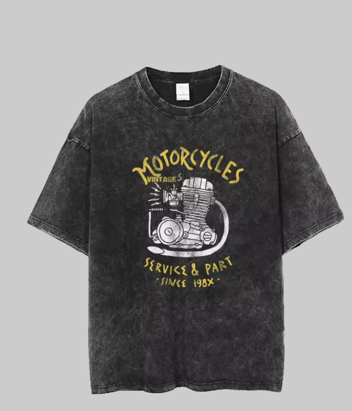 MOTOR CYCLE THEME Printed Cotton Acid Washed Graphic Unisex T Shirt