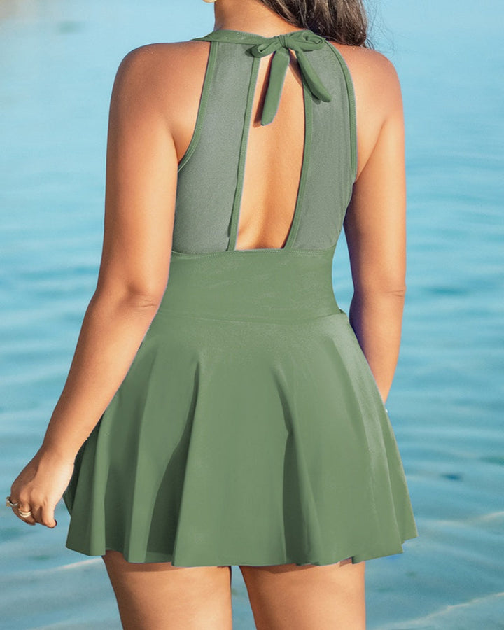 HALSTON |Plus Size Swimsuit with Mesh Detail and Tummy Control