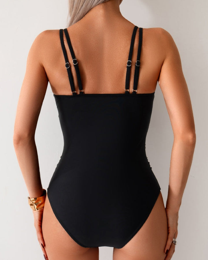 Double-Strap One-Piece Swimsuit with Tummy Control and Mesh Detail
